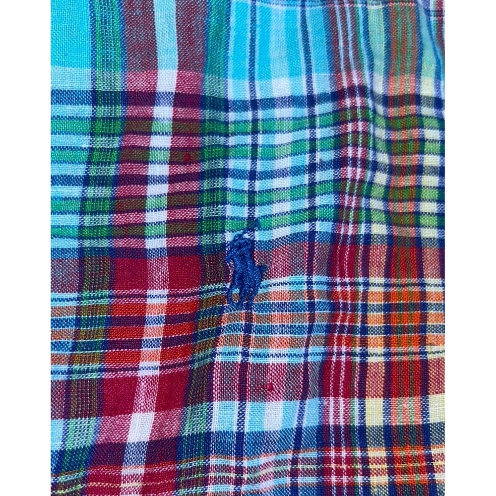 3XLT POLO RALPH LAUREN PLAID 100% LINEN SHORT SLEEVE BUTTON DOWN